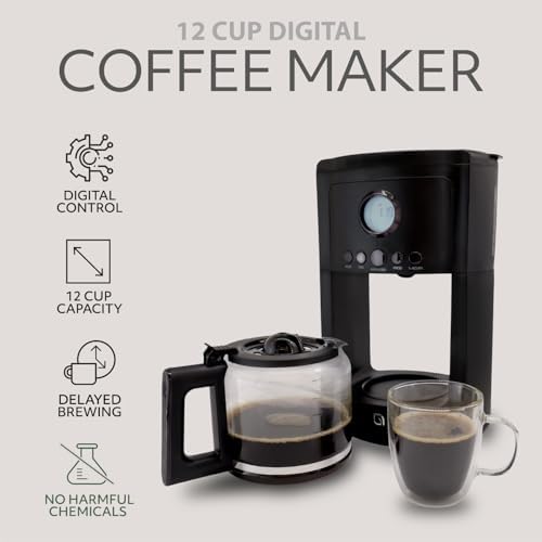 WILLOW 12-Cup Programmable Drip Coffee Maker with Glass Carafe – Delay Brew Coffee Machine with Timer, 1-4 Cup Setting, Keep Warm, Auto Shut-Off & Reusable Filter, Coffee Pot - Black - Image 2