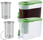 Gerrii 2 Pcs Cold Brew Maker, 1 Gallon Plastic Beverage Dispenser with 2 Filters, Drink Dispenser for Fridge, Cold Brew Pitcher with Spigot, Container for Juice, Water, Tea(Green) by Gerrii