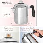 Mixpresso 5-8 Cup Coffee Percolator Stovetop, Stainless Steel Coffee Pot - Image 2
