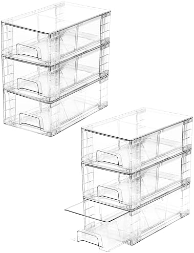 6 Pack Stackable Storage Drawers,Plastic Organizers Bins, Drawers Storage with Handles and Movable Dividers for Organization and Storage in Fridge,Bathroom, Pantry, Kitchen Cabinets, Under Sink by Unknown