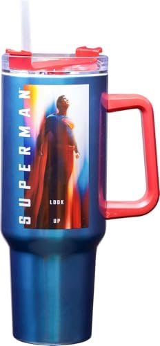 Spoontiques Superman Legacy 40oz Stainless Steel Travel Mug - Double Wall Stainless Steel with Sliding Lock Travel Lid - 11" Tall by Spoontiques