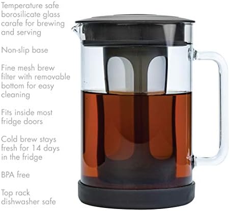 Primula Pace Cold Brew Iced Coffee Maker with Durable Glass Pitcher and Airtight Lid, Dishwasher Safe, Perfect 6 Cup Size, 1.6 Qt, Black - Image 2