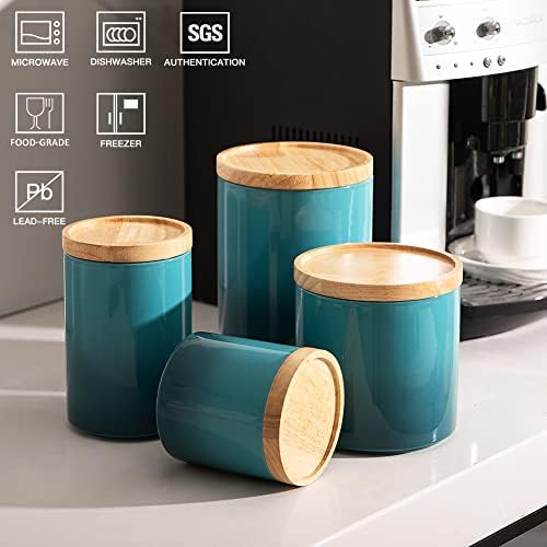 Sweejar Ceramic Food Storage Jar, Stackable Kitchen Canisters, Containers with Airtight Seal Wooden Lid for Serving Coffee Bean, Flour, Tea, Cookies, Spice and More - 58 Fl Oz (Gradient Blue) - Image 2