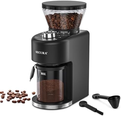 Secura Stainless Steel Conical Burr Coffee Grinder – 35 Grind Settings, 2-12 Cup Capacity, 8.8 oz Bean Storage, One-Touch Operation by Secura