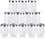 12 Pack Stainless Steel Wine Tumblers, 12Oz Double Wall Vacuum Insulated Wine Tumblers with Lids and Straws, Stainless Steel Stemless Wine Glasses for Coffee, Wine, Cocktails, Champaign, White… - Image 2