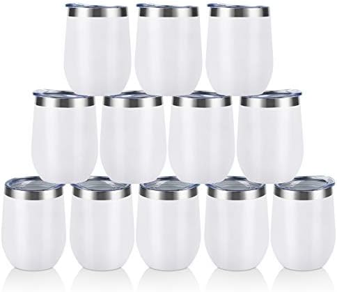12 Pack Stainless Steel Wine Tumblers, 12Oz Double Wall Vacuum Insulated Wine Tumblers with Lids and Straws, Stainless Steel Stemless Wine Glasses for Coffee, Wine, Cocktails, Champaign, White… - Image 2