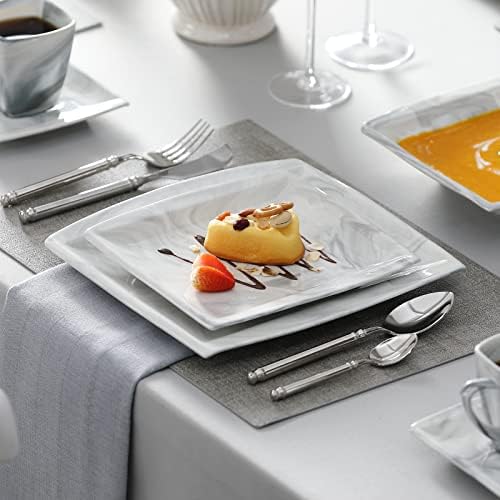 MALACASA Dinnerware Sets, 30 Piece Porcelain Plates and Bowls Sets for 6, Square Dish Set with Dinner Plates Set, Cup and Saucer, Modern Dishware Dishes Microwave Safe, Marble Grey, Series Blance - Image 5