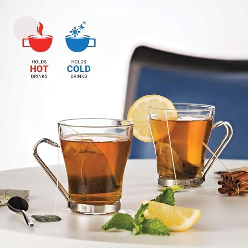 Bormioli Rocco OSLO Glass Coffee Mug - 7 ½ Ounce Espresso Cups (4 Pack) with Metal Handle Perfect Tea Glasses for hot and cold beverages, Thermal Shock Resistant, Tempered Glass, for Latte, Cappuccino - Image 6