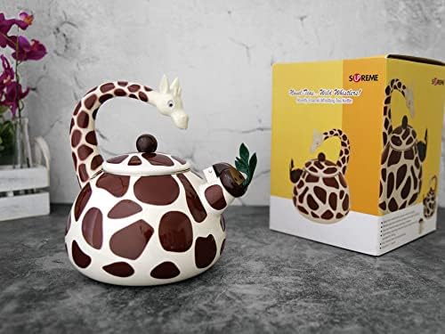 Whistling Tea Kettle for Stove Top Enamel on Steel Teakettle, Supreme Housewares Giraffe Design Teapot Water Kettle Cute Kitchen Accessories Teteras (2.1 Quart, Giraffe) - Image 3