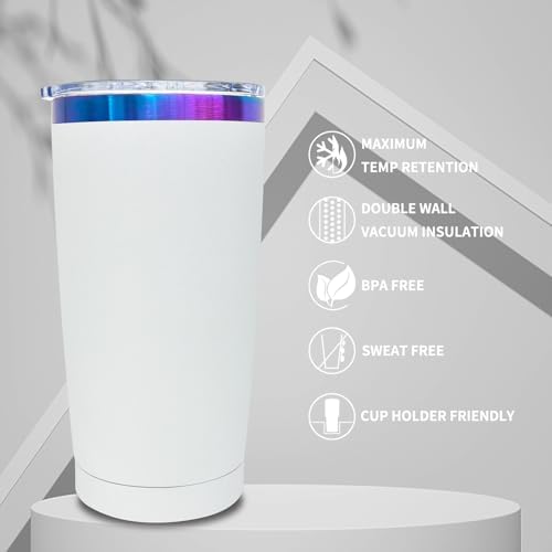 20 oz Tumbler Bulk Stainless Steel Tumblers with Lids and Straws White - Image 3