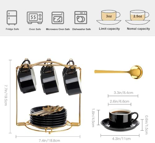 YOLIFE 2.5 OZ Porcelain Espresso Cups Set with Saucers and Foldable Stand - Image 2