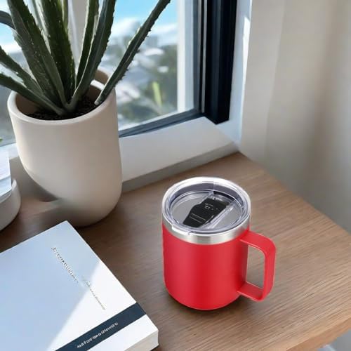 Volhoply 14oz Insulated Stainless Steel Coffee Mug with Lid Bulk 8 Pack,Double Wall Vacuum Travel Coffee Cup with Handle,Reusable Metal Cups Tumbler,Camping Mugs Keep Hot,Ideal Gifts(Red,8) - Image 5
