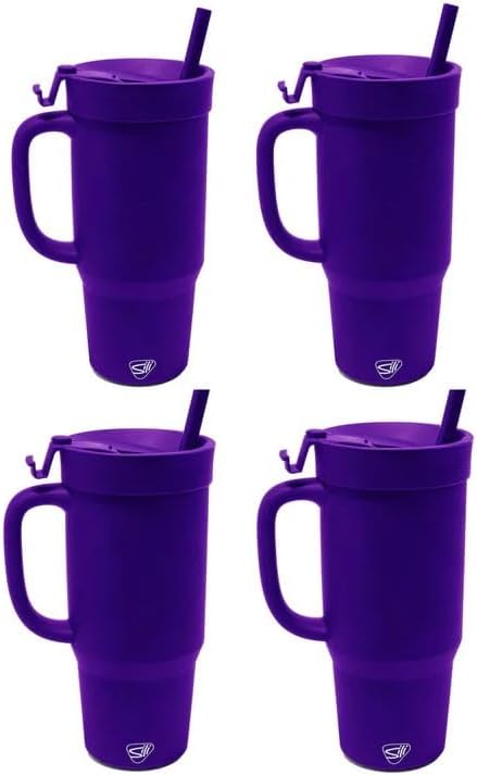 Silipint 32oz Silicone Tumbler with Handle Flip Lid and Straw – BPA-Free Non-Toxic Unbreakable Freezer Microwave Dishwasher Safe Tumbler – Perfect for Tea Cold Water Smoothies Pack of 4 by Silipint