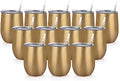 Lifecapido 12 Pack 12oz Stainless Steel Wine Tumblers, Insulated Wine Tumbler, Double Wall Insulated Wine Glass, Stainless Steel Stemless Wine Cups with Lids for Coffee, Wine, Champaign, Gold by Lifecapido