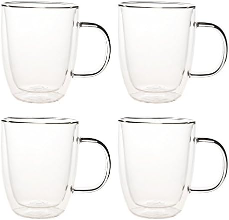 [Set of 4] 10 oz Double Wall Ultra Clear Insulated Coffee Mugs Espresso Mocha Green Black Tea Cups, Real Borosilicate Glass Hot/Cold by Unknown
