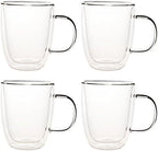 [Set of 4] 10 oz Double Wall Ultra Clear Insulated Coffee Mugs Espresso Mocha Green Black Tea Cups, Real Borosilicate Glass Hot/Cold by Unknown