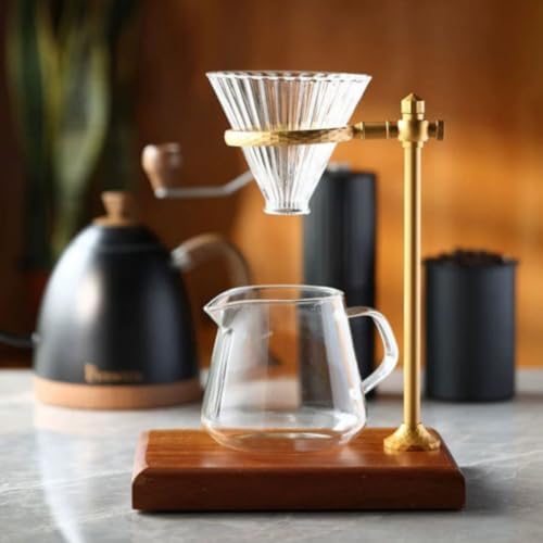 Coffee Dripper Stand with Wooden Base Minimalist Pour over Coffee Station with Adjustable Bracket Dripper Holder for Baristas, Cafes, Style A Gold - Image 4
