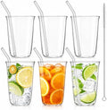 6 Pieces Drinking Glasses with Straw, 16 Oz Clear Water Glass Set by Nagpew
