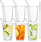 6 Pieces Drinking Glasses with Straw, 16 Oz Clear Water Glass Set by Nagpew