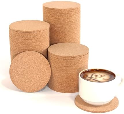 Natural Cork Coasters Bulk 100-Pack - 3.5" Round Absorbent Drink Coasters for Bars, Restaurants & Home Use, Blank DIY Crafts (YHCORK) by RenewablerawMaterials-Cork-Bark