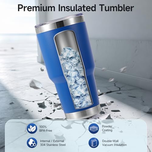 Volhoply 30oz Insulated Tumbler with Lid and Straw, Double Wall Inner & Outer 304 Stainless Steel Tumblers Bulk, Powder Coated Coffee Cup for Office, Home, Travel (Blue,8 Pack) - Image 3