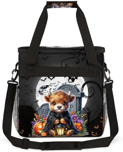 Halloween Mountain Cow Bat Moon Pumpkin Coffee Maker Carring Bag Travel Carrying Storage Tote Bag Compatible with Keurig K-Mini or K-Mini Plus Portable Single Serve Coffee Brewer Case with Pockets - Image 5
