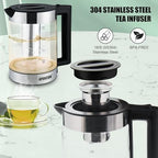 APOXCON Electric Kettle for Boiling Water 1.8L Tea Kettle with Removable Infuser, Borosilicate Glass Water Boiler with LED Light, Automatic Shut Off, Boil-Dry Protection, Cordless Serving & BPA Free - Image 6