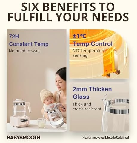 Babysmooth Smart Kettle Pro Glass Electric Kettle, 1.3L Digital LED Kettle with 40-100°C Temperature Control, 72H Auto Keep Warm, Silent Operation, BPA-Free for Baby Formula, Tea & Coffee Brewing - Image 2
