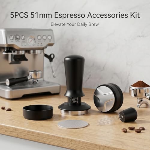 5PCS 51mm Espresso Accessories Kit: Espresso Tamper, WDT Tool, Coffee Distributor, Puck Screen and Dosing Funnel, Fits 51mm Machines and Portafilters - Image 2