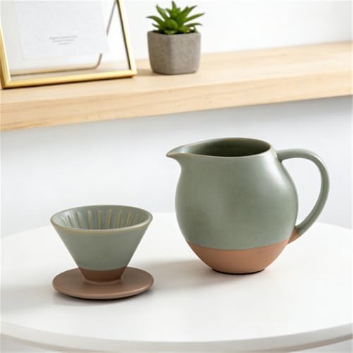 Ceramic Pours Over Coffee Brewer Dripper and Carafe Pots Set for Hot and Cold Brewing Enthusiasts Gift Pitcher - Image 5