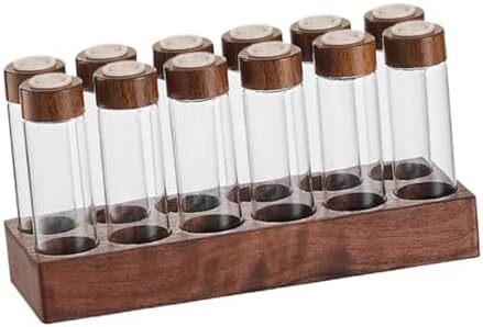 6 Pieces Glass Coffee Beans Storage Jars Airtight Sealed Borosilicate Canisters with Lids and Wooden Display Stand Multipurpose Containers Suitable, 12 Hole 17g - Image 5
