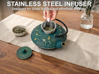 Green Butterfly Cast Iron Tea Set, 2 Cups, 2 Saucers, Infuser & Trivet - Image 4
