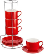 8 Ounce Stackable Cappuccino Cups with Saucers and Metal Stand by CHILDIKE