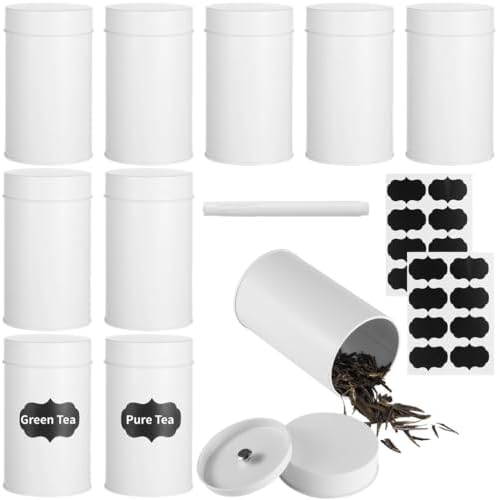 10 PCS Tea Tin Canisters, Round White Metal Tea Tin Cans with Double Tight-Seal Lids, Airtight Tea Storage Container, Waterproof Labels and Marker, for Coffee Beans, Spices, Candies - Image 4