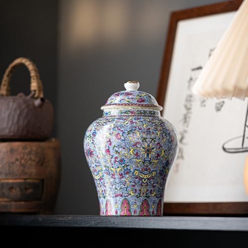 fanquare Porcelain Airtight Canister for Loose Tea Coffee Bean, Imitation Enamel Style Ceramic Tea Bag Sealer, Vintage Chinese Style Storage Caddy Sugar Jar, Desktop Vase for Decor Ginger Jar - Image 3