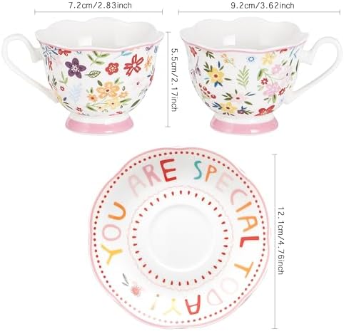 3oz Small Tea Cups & Saucers Set of 6, Floral Espresso Cups With Scalloped Edge, Ceramic Demitasse Cup for Coffee, Latte, Espresso Shot Mug for Espresso Machine, Women Gifts for Mother's Day, Birthday - Image 2