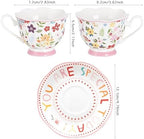 3oz Small Tea Cups & Saucers Set of 6, Floral Espresso Cups With Scalloped Edge, Ceramic Demitasse Cup for Coffee, Latte, Espresso Shot Mug for Espresso Machine, Women Gifts for Mother's Day, Birthday - Image 2