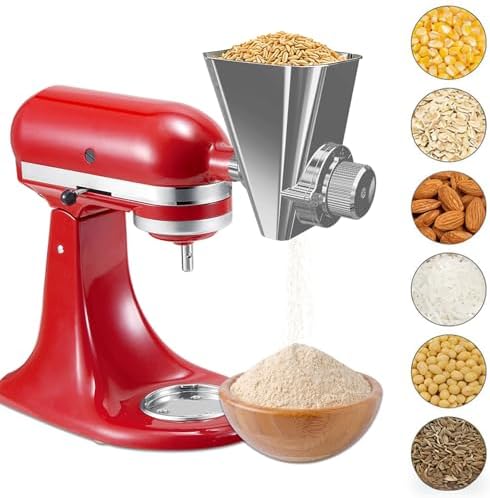 Grain Mill Attachment for KitchenAid Stand Mixer, All Metal Grain Mill Flour Mill for Kitchen Aid Accessories, Suitable for Grinding Non-Oily Dry Grain Corn, Coffee Bean, Millet, Wheat and Cereals by Akiosk