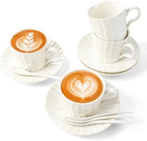 7.5oz Ceramic Cappuccino Cup with Saucer and Spoon Set of 4 by YCWF