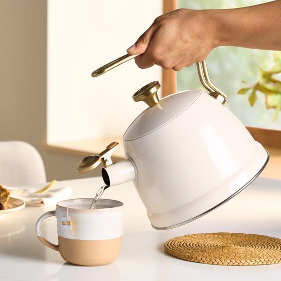 2-Quart Cream Stainless Steel Whistling Stovetop Tea Kettle - Image 2