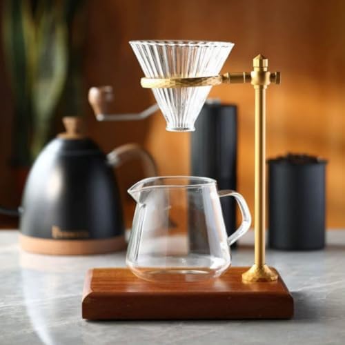 Coffee Dripper Stand with Wooden Base Minimalist Pour over Coffee Station with Adjustable Bracket Dripper Holder for Home, Style A Gold - Image 4