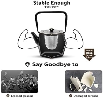 Toptier Cast Iron Teapot, Stovetop Safe Japanese Cast Iron Tea Kettle, Diamond Design Tea Pot with Removable Infuser for Loose Tea, 40 Ounce (1200 ml), Black - Image 3