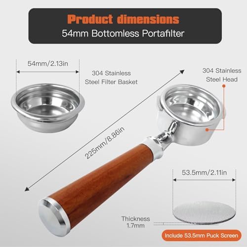 For Gaggia Classic/Pro: 58mm Commercial Bottomless Portafilter Kit with Mahogany Wood Handle & Stainless Steel Basket | Espresso Machine Replacement & Upgrade - Image 2