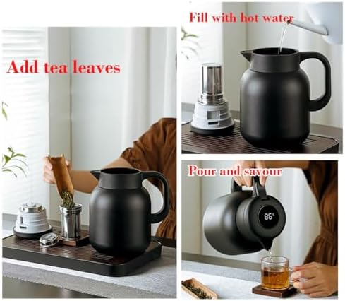 Household Thermal Teapot for Keeping Hot,Thermal Coffee Carafe Double Wall Stainless Steel Vacuum Flask with Detachable Tea Strainer, Tea Infuser(Black,1L) - Image 6