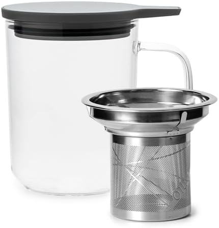 Glass Tea Cup with Infuser and Lid & Stainless Steel 400ml, Premium Borosilicate Tea Mug & Stainless Steel Filter, Heat-Resistant Brewing Set for Tea Lovers (Gift Ready Packaging) by 01liv