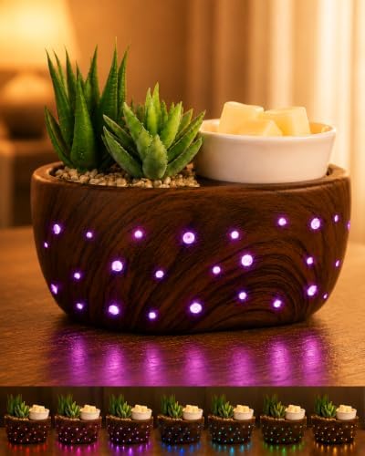 Ceramic Wax Melt Warmer with Japanese Design, 4-in-1 Electric Wax Warmer with PTC Heating Plate and 7-Color LED Lights, Succulent Bowl for Wax Melting, Oil Diffusion, Home Office Spa by LuxarapyLightYourSenses