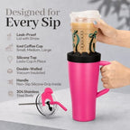 28 oz Iced Coffee Tumbler with Leak-Proof Lid – Stainless Steel Vacuum Insulated Travel Mug & Sleeve, Keeps Drinks Hot or Cold (Pink) - Image 3