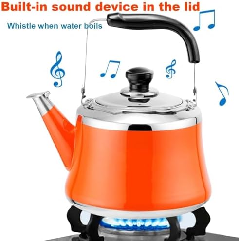 Tea Kettle Stovetop, Whistling Teapot 304 Food Grade Stainless Steel Tea Pot with Ergonomic Folding Handle Suitable for All Heat Sources(Orange,1.5L) - Image 2