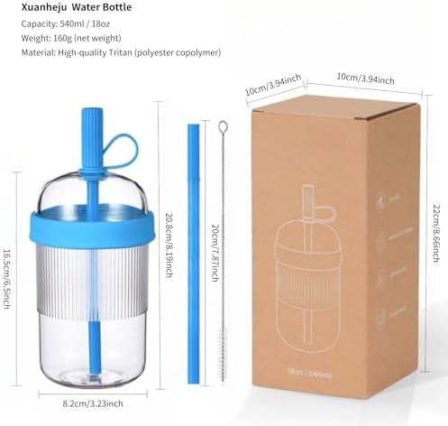 Reusable High-Clarity Copolyester Tumbler with Straw and Cap, 18oz Portable Coffee Mug with Ribbed Grip, Travel Cup for Office and Car - 540ml Multiple Colors (Green) - Image 5