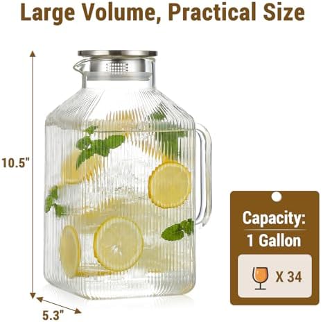 1 Gallon Square Classic Stripes Glass Pitcher with Lid, Pitchers for Fridge - Image 3